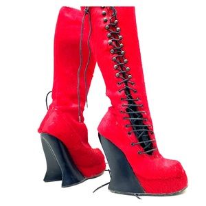 John Fluevog HOOF HEEL CORSET LACE UP BOOTS